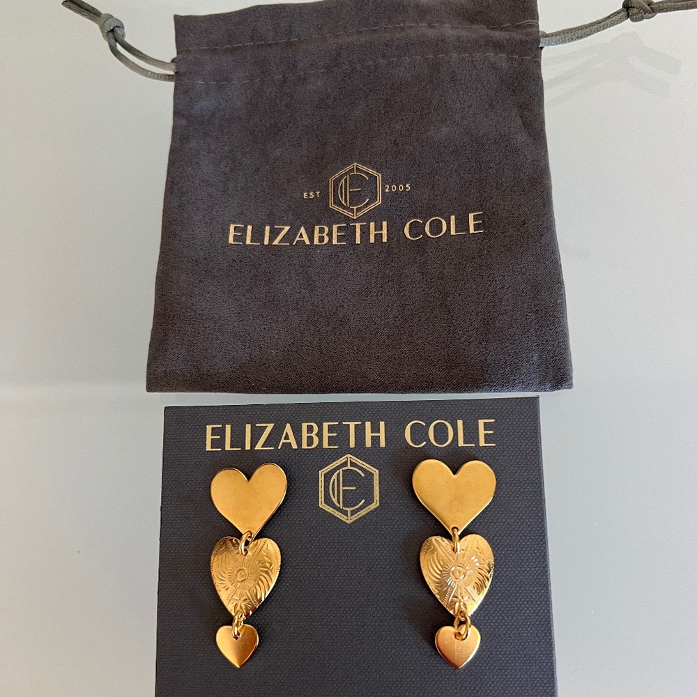 ELIZABETH COLE Ciel Gold Plated Heart Drop Earrings